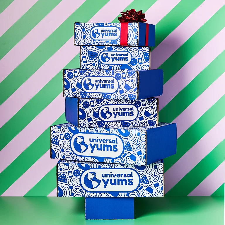 Stack of Universal Yums boxes.